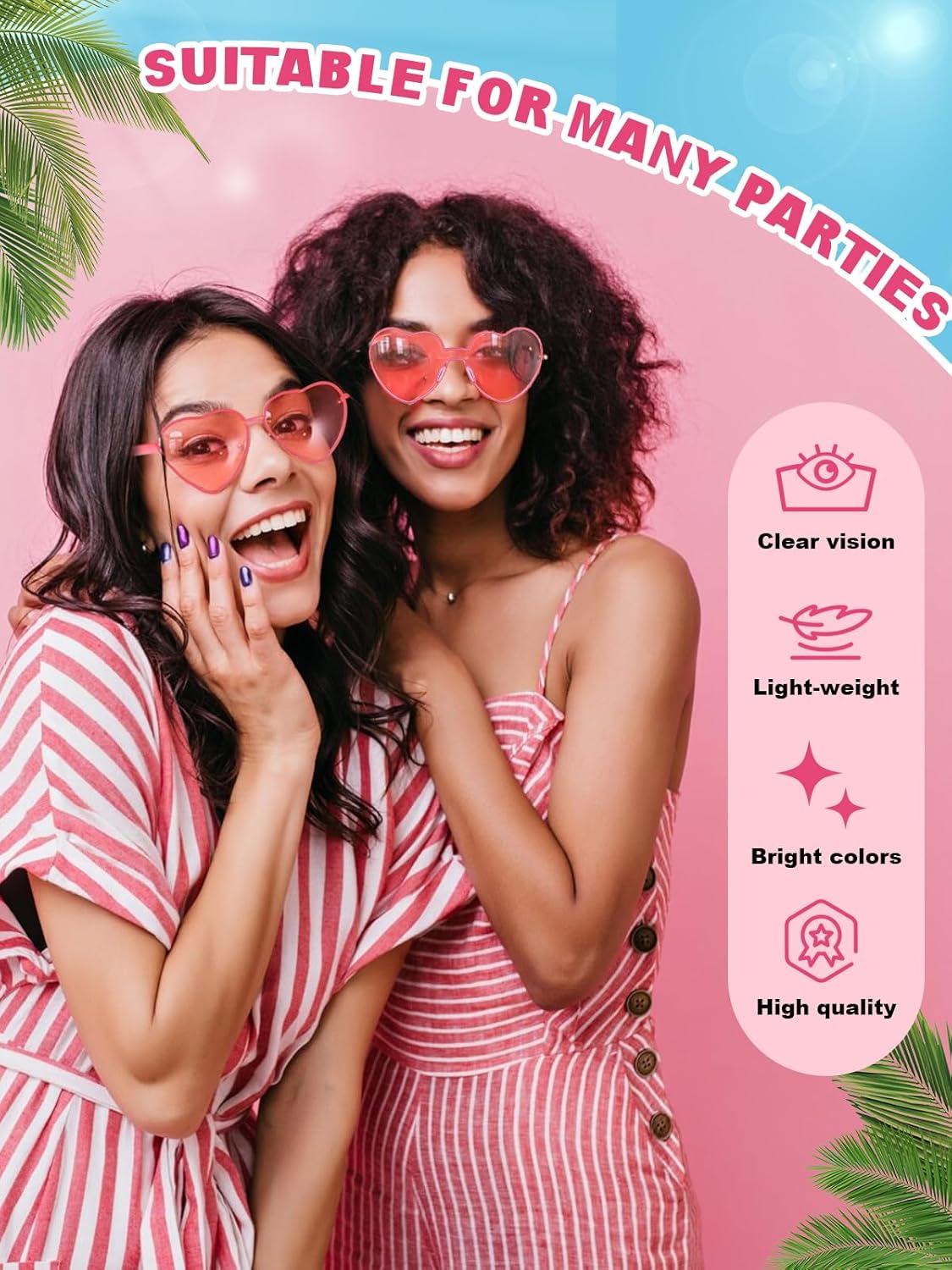 12 Pairs Heart Shaped Sunglasses for Women Colorful Glasses Fun Trendy Transparent Heart Sunglasses Party Favor (Hot Pink)
