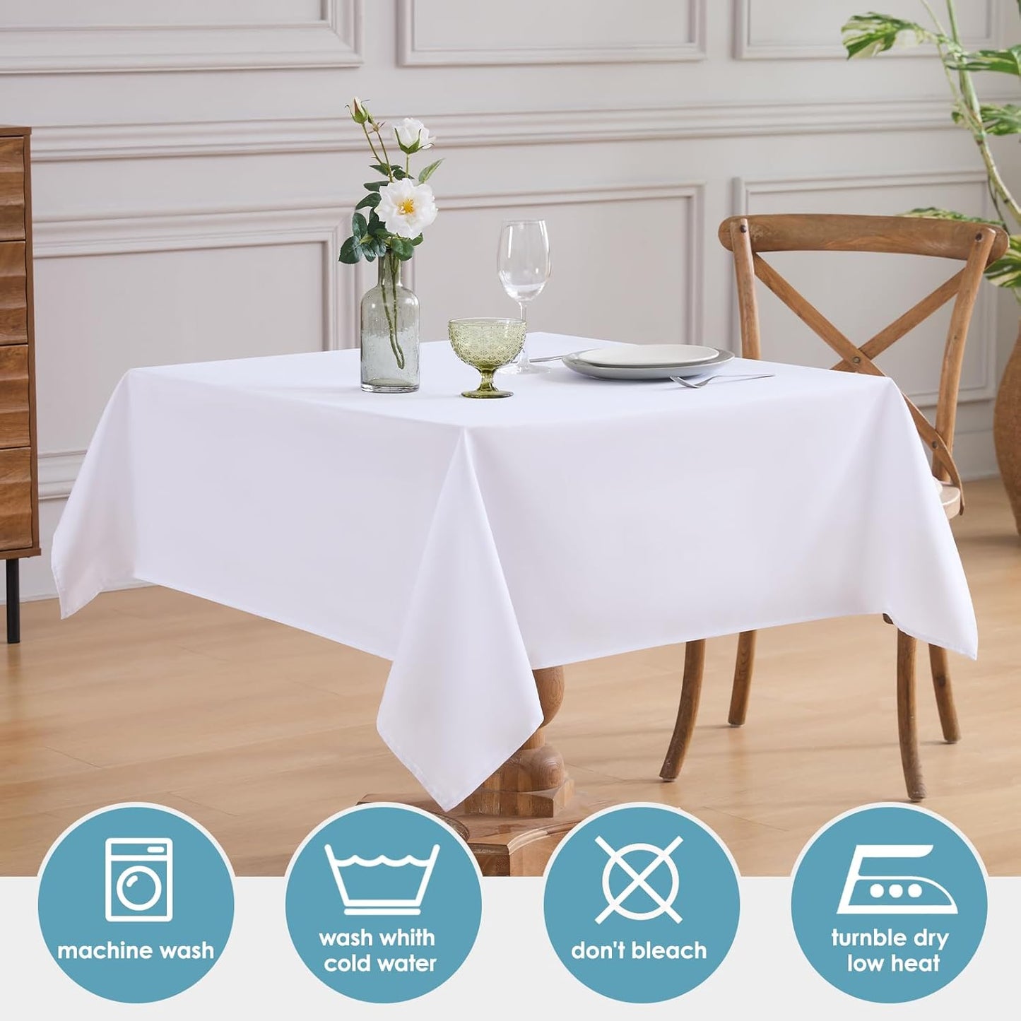 VidaFete Square Tablecloth 52 x 52 Inch Tablecloths Stain Wrinkle Resistant Polyester Dining Table Cover for Kitchen Dinning Party Wedding Rectangular Tabletop Buffet Decoration(White)