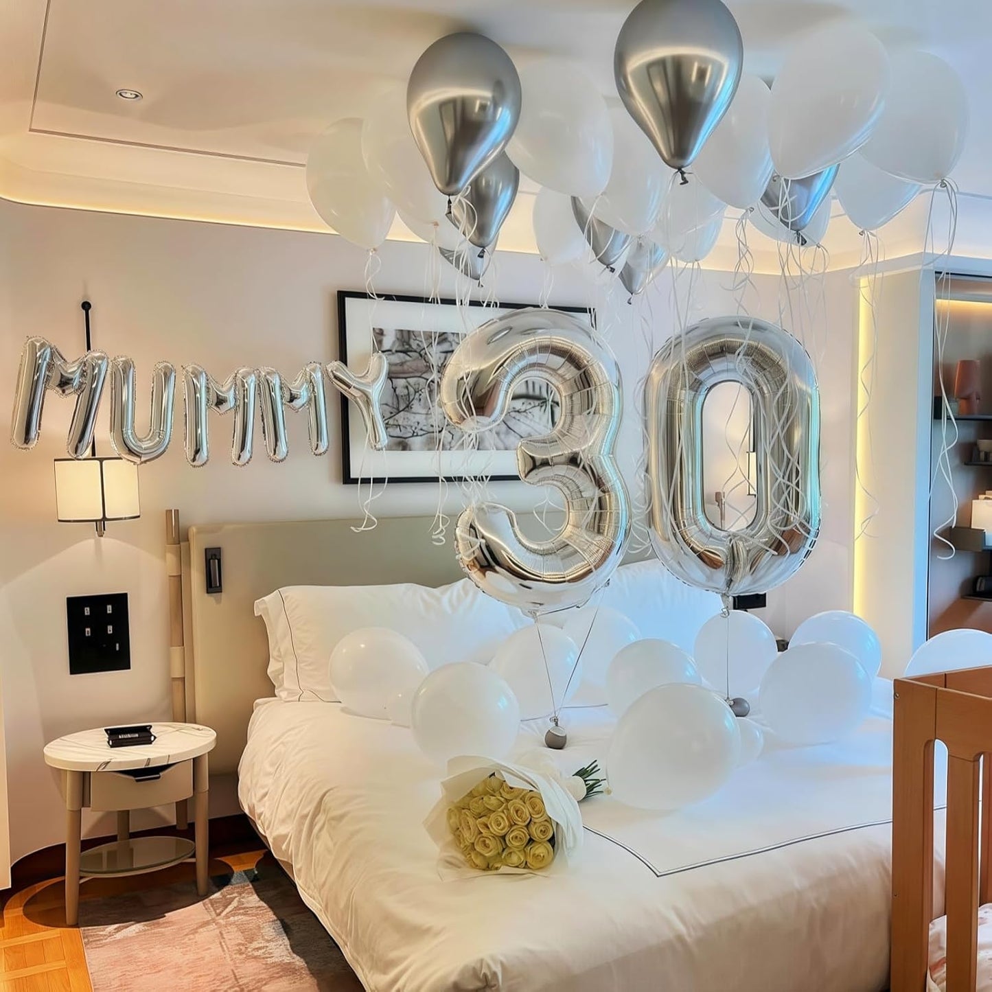 Silver 30 Number Balloons, 40 Inch Helium Foil Number 3 & 0 Balloons for 30 Year Old Birthday Decorations, Large Self Inflating Mylar Balloon for Men 30th Birthday Party Anniversary Decor Supplies