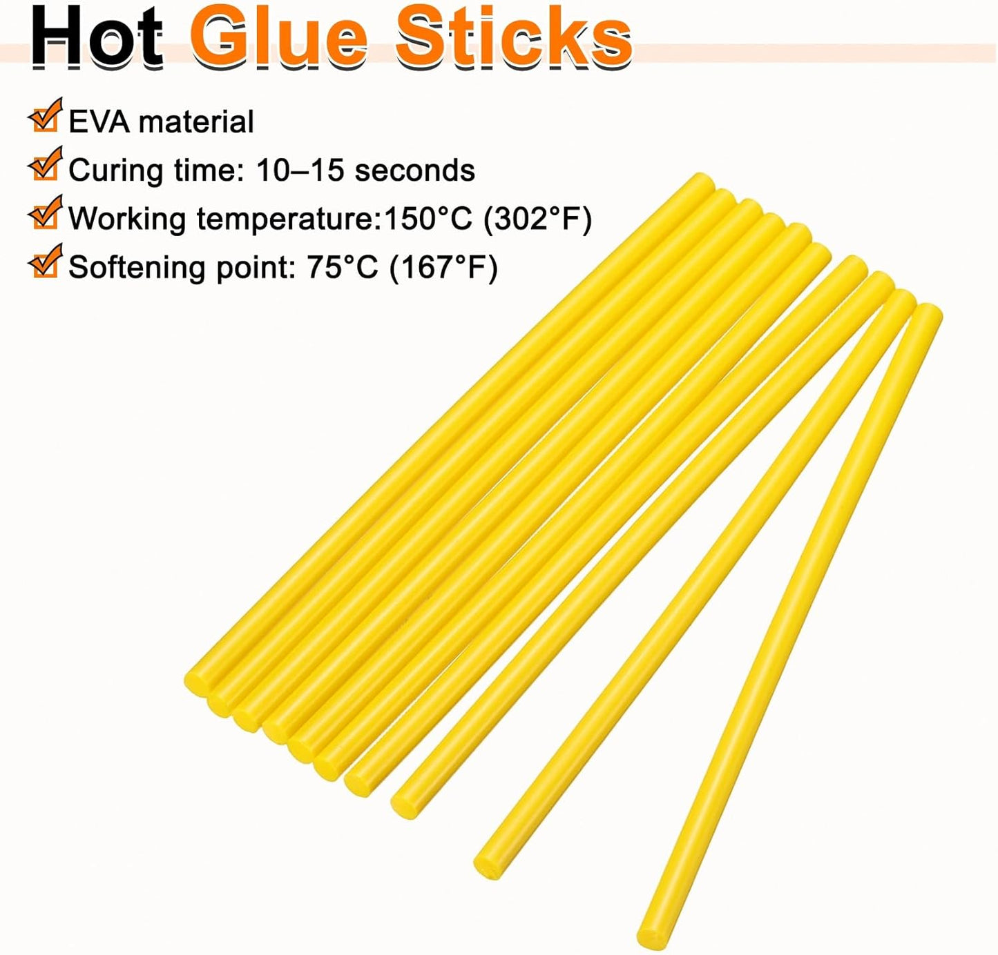HARFINGTON 10pcs Hot Glue Sticks 0.28" Dia x 3.94" Long EVA Mini Hot Melt Adhesive Glue Stick for Hot Melt Gun Wood Plastic Glass Flowers Fabrics Foam, Yellow