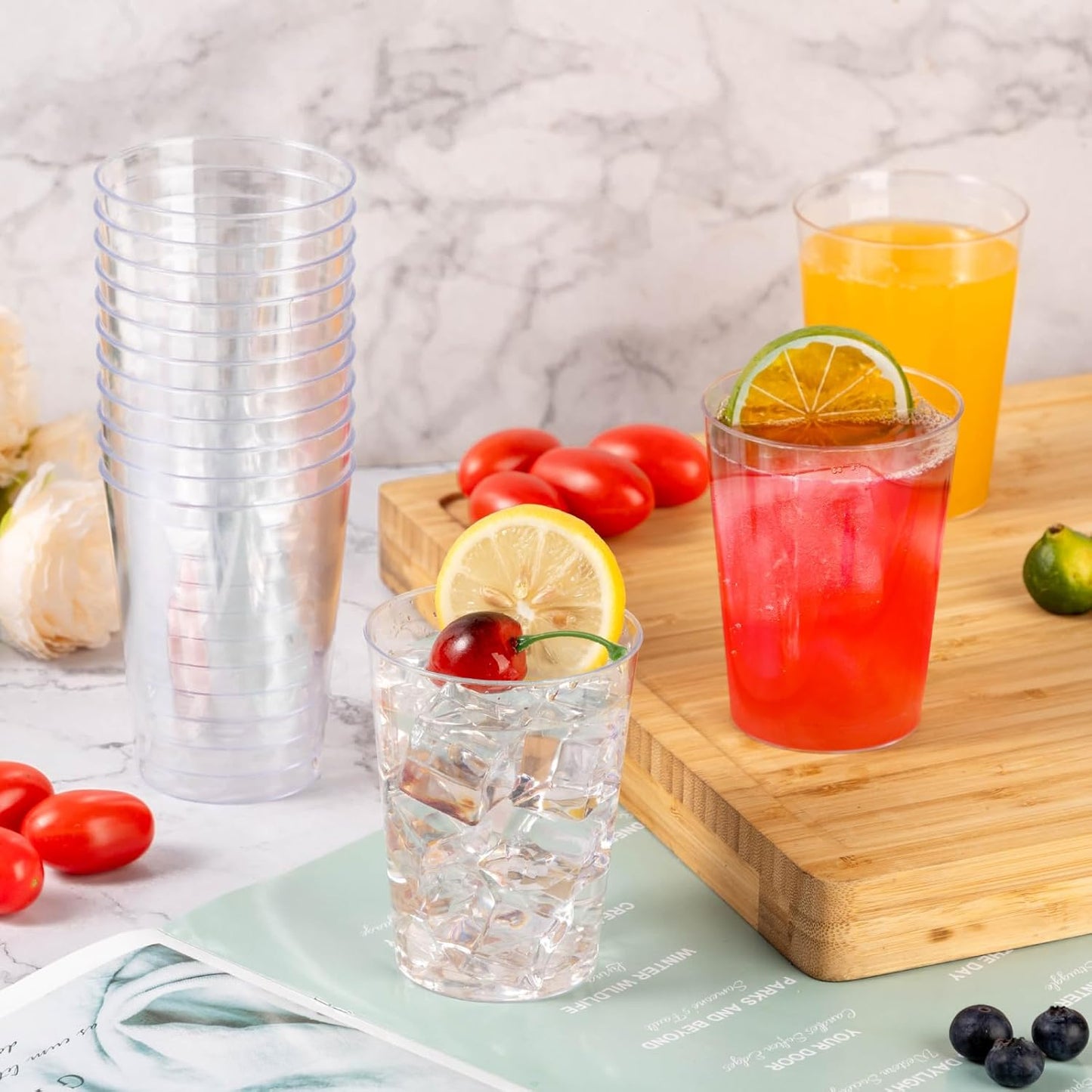 Goodluck 200PCS 10oz Clear Plastic Cups for Party, Disposable Clear Plastic Cups, Cocktail Glasses for Wedding Thanksgiving, Christmas, and Parties