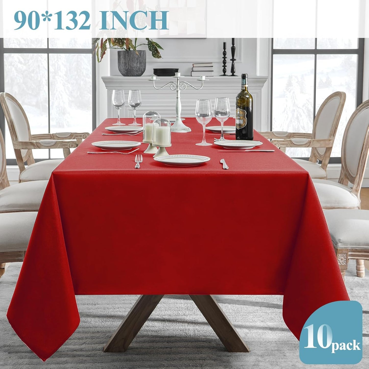 VidaFete Tablecloth 10 Pack 90 * 132inch Rectangle Table Cloth Polyester, Stain Wrinkle Resistant Polyester Dining Table Cover for Kitchen Dinning Party Wedding Rectangular Buffet Decoration(Red)