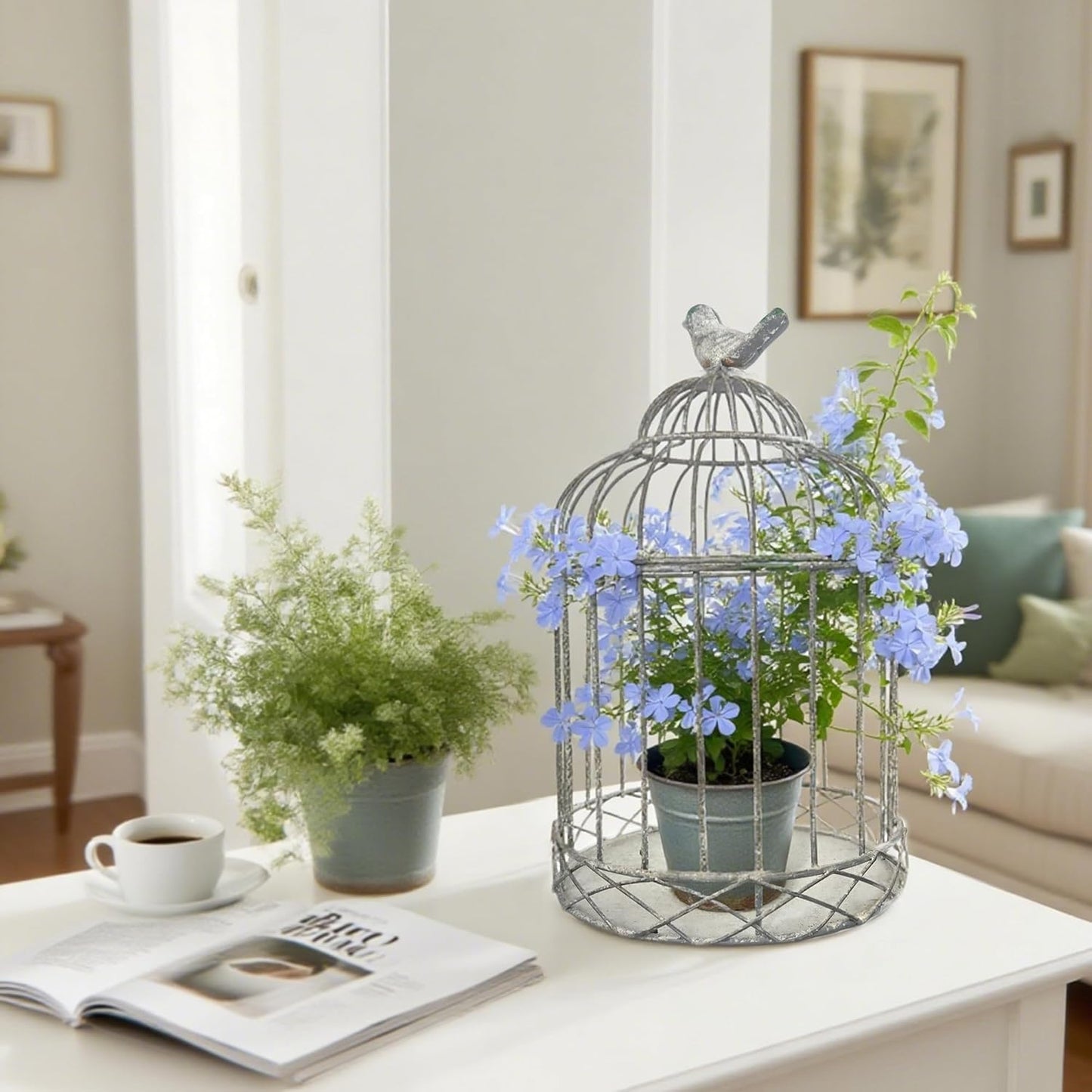 Rustic Farmhouse Metal Planter Holder Vintage Birdcage Candle Holder Distressed Deractive Flower Stand for Wedding Decor Party Centerpieces Garden Home Patio Outdoor Indoor Decor