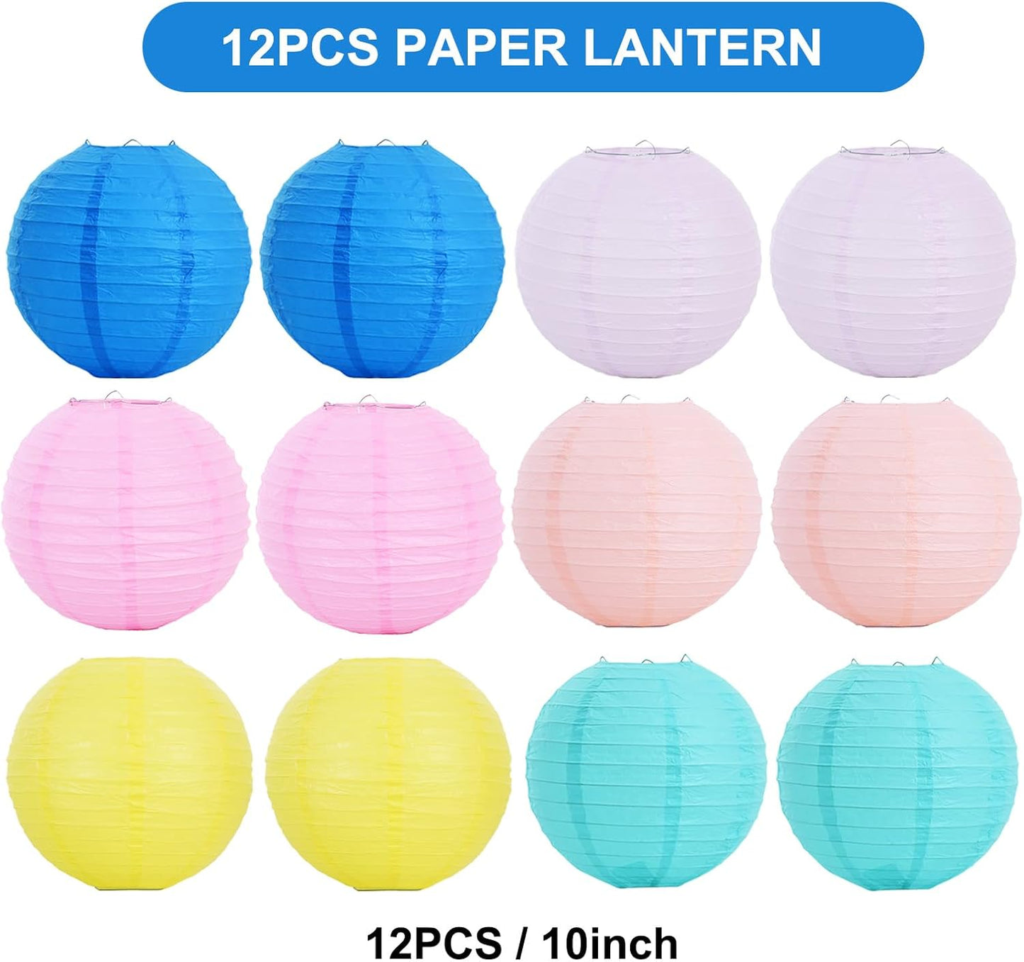 BEISHIDA 12 Pcs Macaroon Mix Paper Lanterns,Hanging Decorative Chinese Japanese Round Paper Lantern Lamp for Valentine's Day Girls' Party children Home Party Decoration