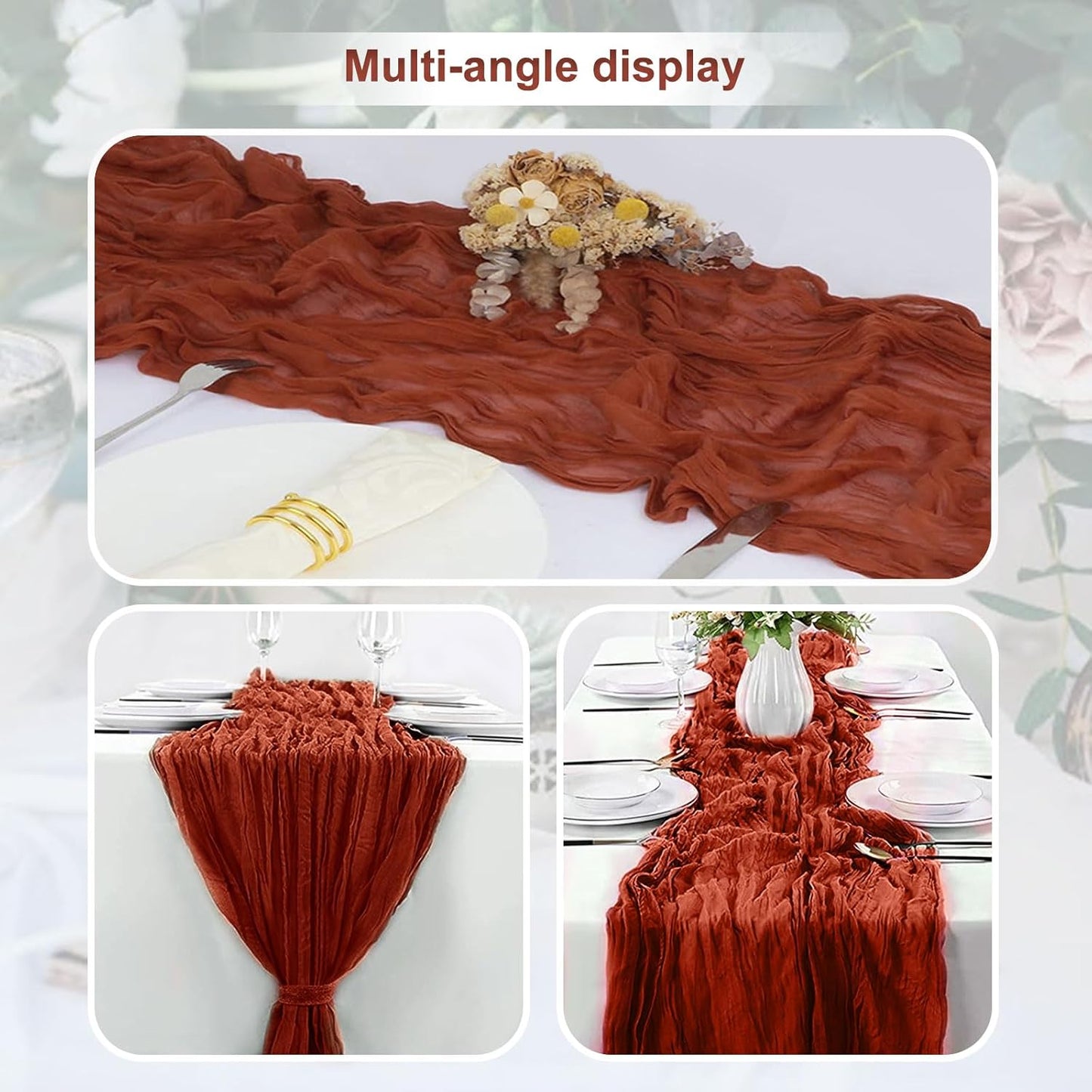 6 Pack Terracotta Cheesecloth Table Runner 35x120 Inch 10Ft Rustic Gauze Cheese Cloth Thanksgiving Table Runner Sheer Cheesecloth Table Runners for Wedding Party Bridal Shower Decoration