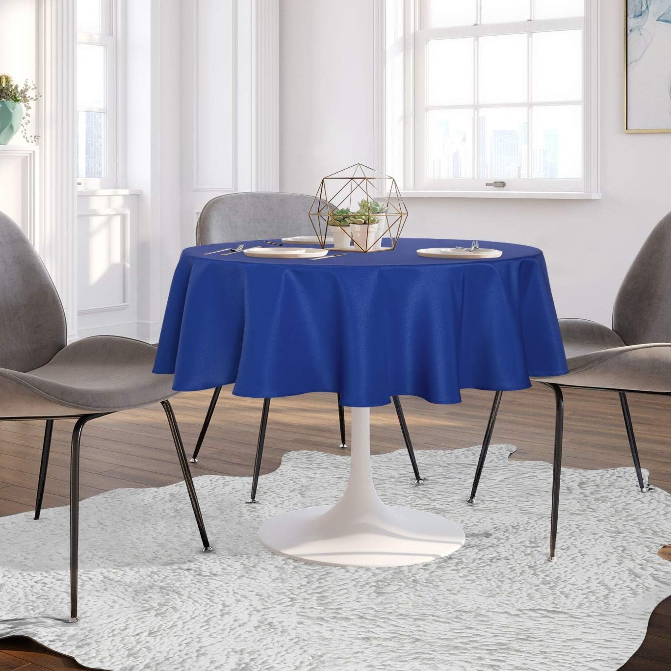 sancua Round Tablecloth - 48 Inch - Water Resistant Spill Proof Washable Polyester Table Cloth Decorative Fabric Table Cover for Dining Tables, Buffet Parties and Camping, Royal Blue