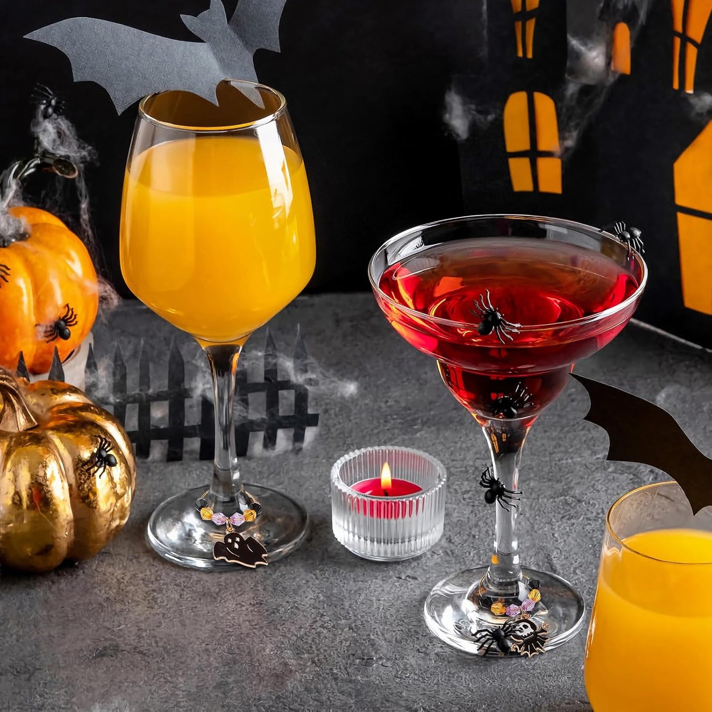 SANNIX 24Pcs Halloween Wine Charms, Wine Charms for Stem Glasses, Glass Identifiers for Halloween Party Holiday Decorations