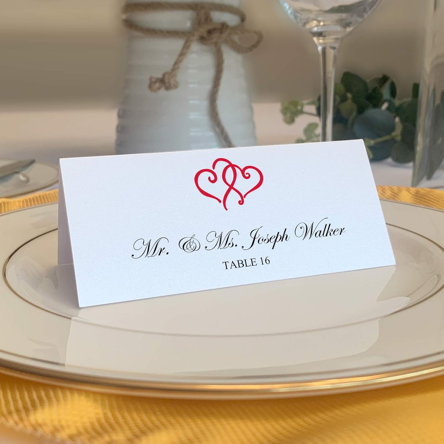 Linked Hearts Place Cards, Ruby Red (Choose Color), Set of 25, Pre-cut and Scored - Wedding, Party, Dinner, and Special Events - Made in the USA