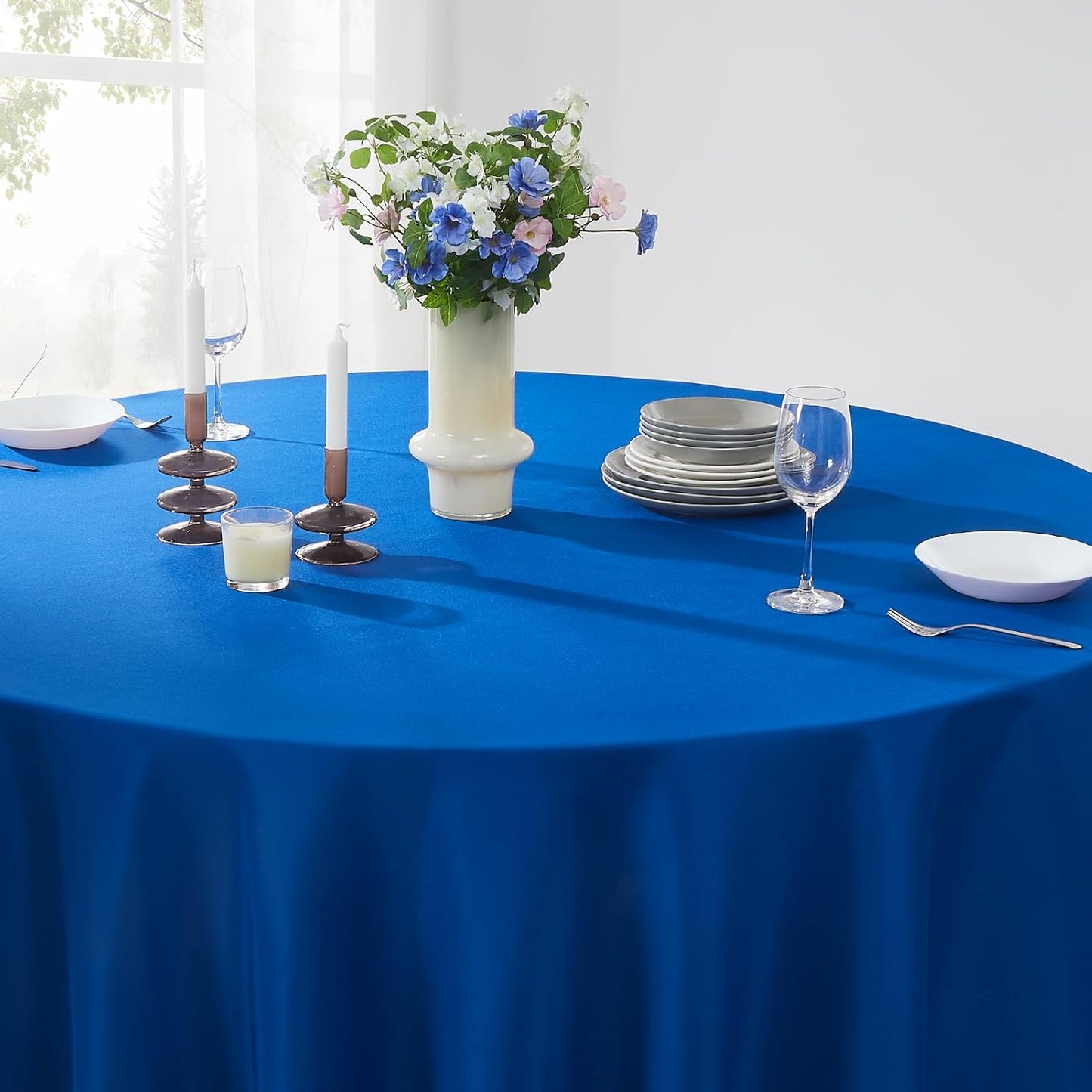 Round Tablecloth 2 Pack 108 Inch Royal Blue Tablecloths Washable Decorative Linen Polyester Table Clothes Cover for Dining Table Banquets Buffet Parties and Wedding