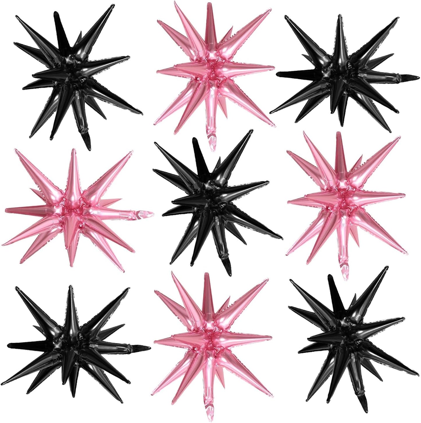 Pink Black Star Balloons,9Pcs 22Inch Black and Pink Explosion Spike Cone Helium Polyester Film Star Foil Balloons for Birthday Anniversary Baby Shower Disco Party Decorations