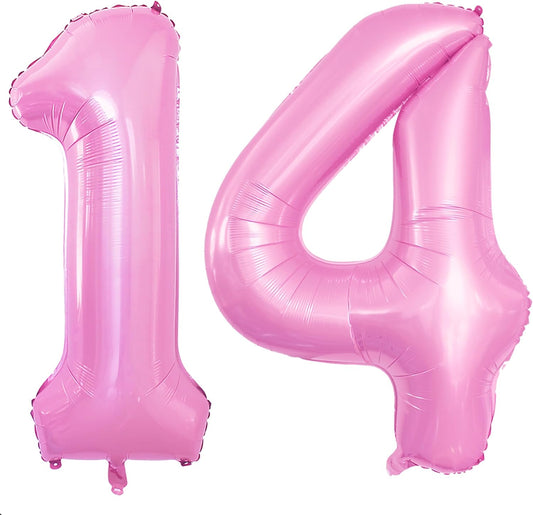 GOER Number 14 Balloons for 14th Birthday Sweet 14 Party Decorations,42 Inch Jumbo Foil Helium 41 Balloons for 41st Birthday Party Decoration (Light Pink)