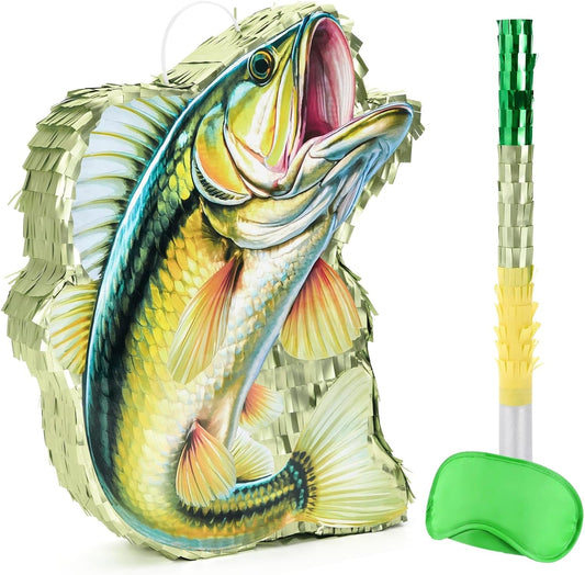 WERNNSAI Fish Piñata - Fishing Game Pinata Ocean Pinata Under the Sea for Boy Adult Party Decoration Summer Pool Party Game Supplies Favors with Bat Blindfold