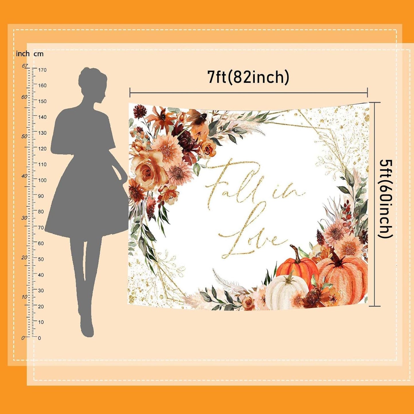 Mocsicka Fall in Love Bridal Shower Backdrop Boho Autumn Leaves Pumpkin Bride Shower Background Terracotta Flower Pampas Grass Wedding Party Banner Decoration (White, 10x8ft(120''x96''))