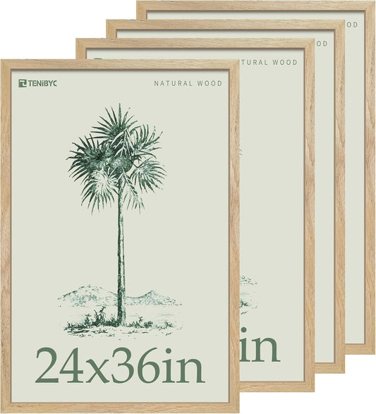 24x36 Poster Frame 4 Pack, Natural Solid Wood Picture Frame, Wall Gallery Frame - Wall Hanging