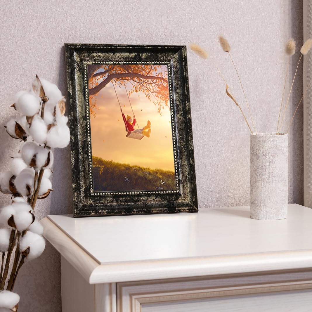 5x5 Picture Frame with Real Glass, 4 set Ornate Vintage Picture Frames for Wall or Tabletop Display, 5 x 5 photo Frame for Wall home best gift