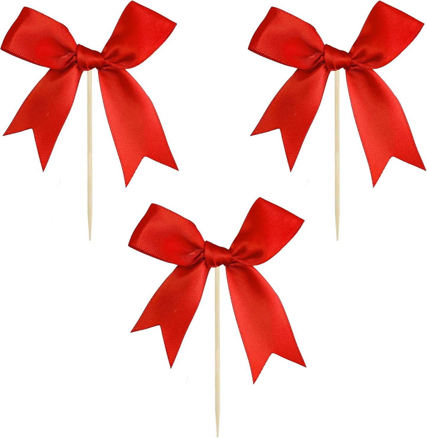 Gyufise 24Pcs Bow Cupcake Toppers Coquette Bow Girls Birthday Cake Decorations Bowknot Cake Toppers Bowknot Cupcake Picks for Baby Shower Birthday Wedding Bridal Engagement Party Supplies Red