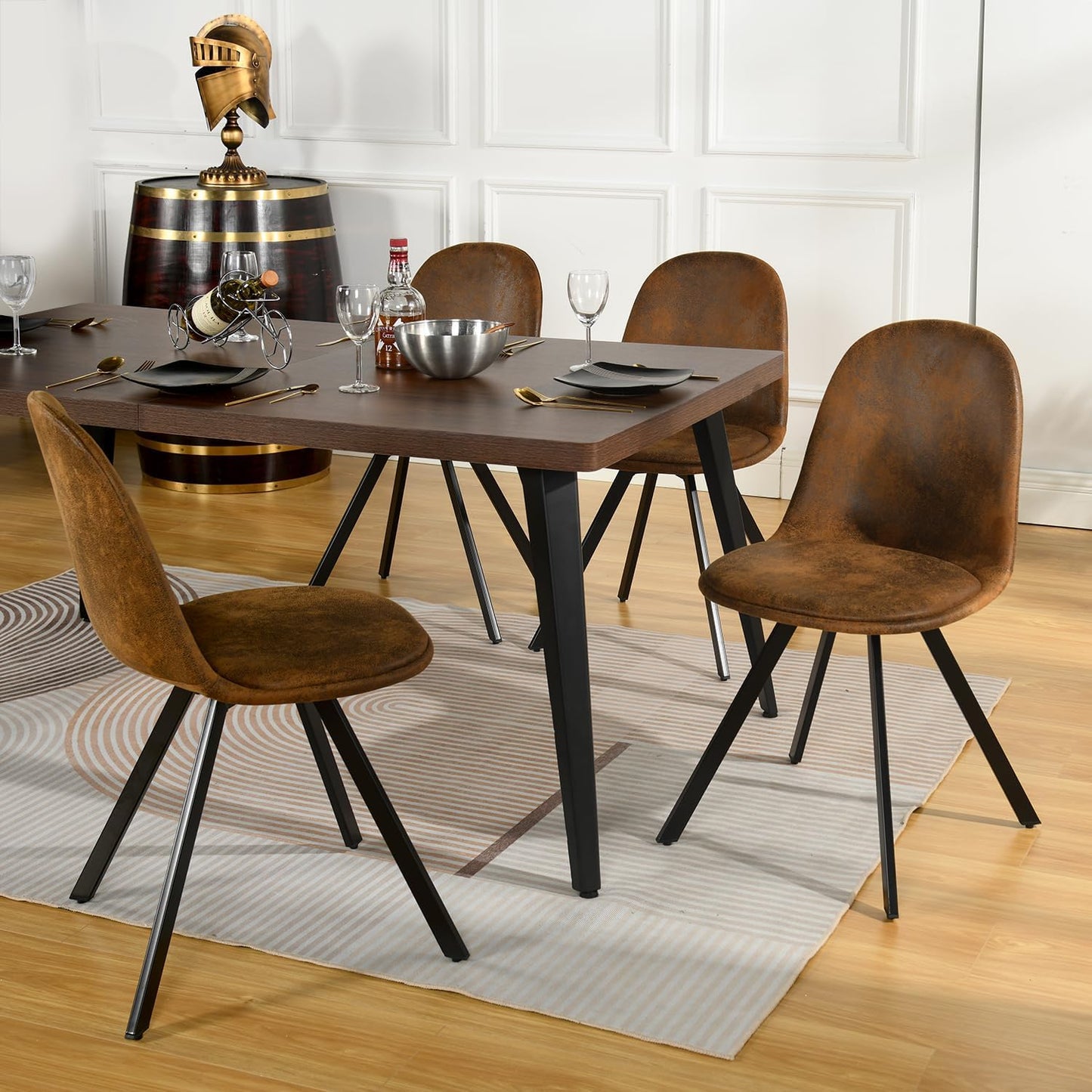 Homy Casa Swivel Dining Chairs Set of 4, 360° Rotating Side Chairs, Mid Century Modern Style Chairs Accent Chairs with Metal Frame for Kitchen, Dining Living Dressing Room, Bedroom, Brown