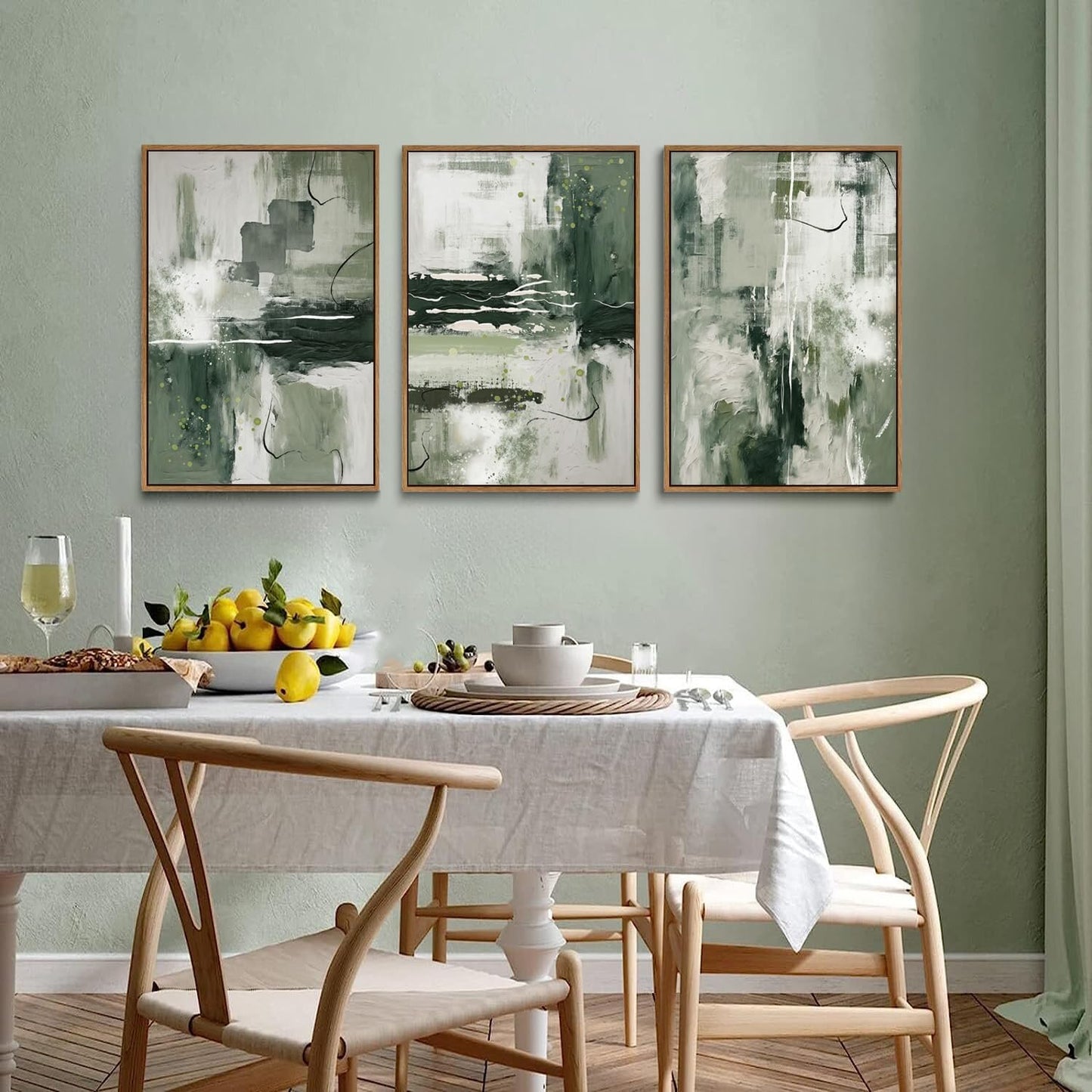 myusuar 3 Piece Large Modern Abstract Canvas Framed Wall Art For Living Room, Sage Green Minimalist Wall Art Decor Posters Prints For Bedroom Office, 16x24in