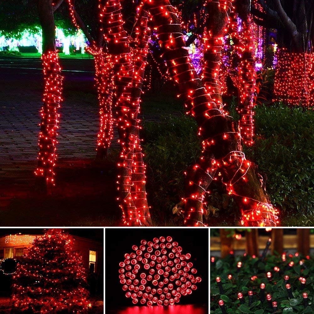 Toodour Solar Christmas Lights, 72ft 200 LED 8 Modes Outdoor Christmas String Lights, Waterproof Solar String Light for Xmas Tree, Fence, Holiday, Party, Balcony, Outdoo Xmas Decorations - Red