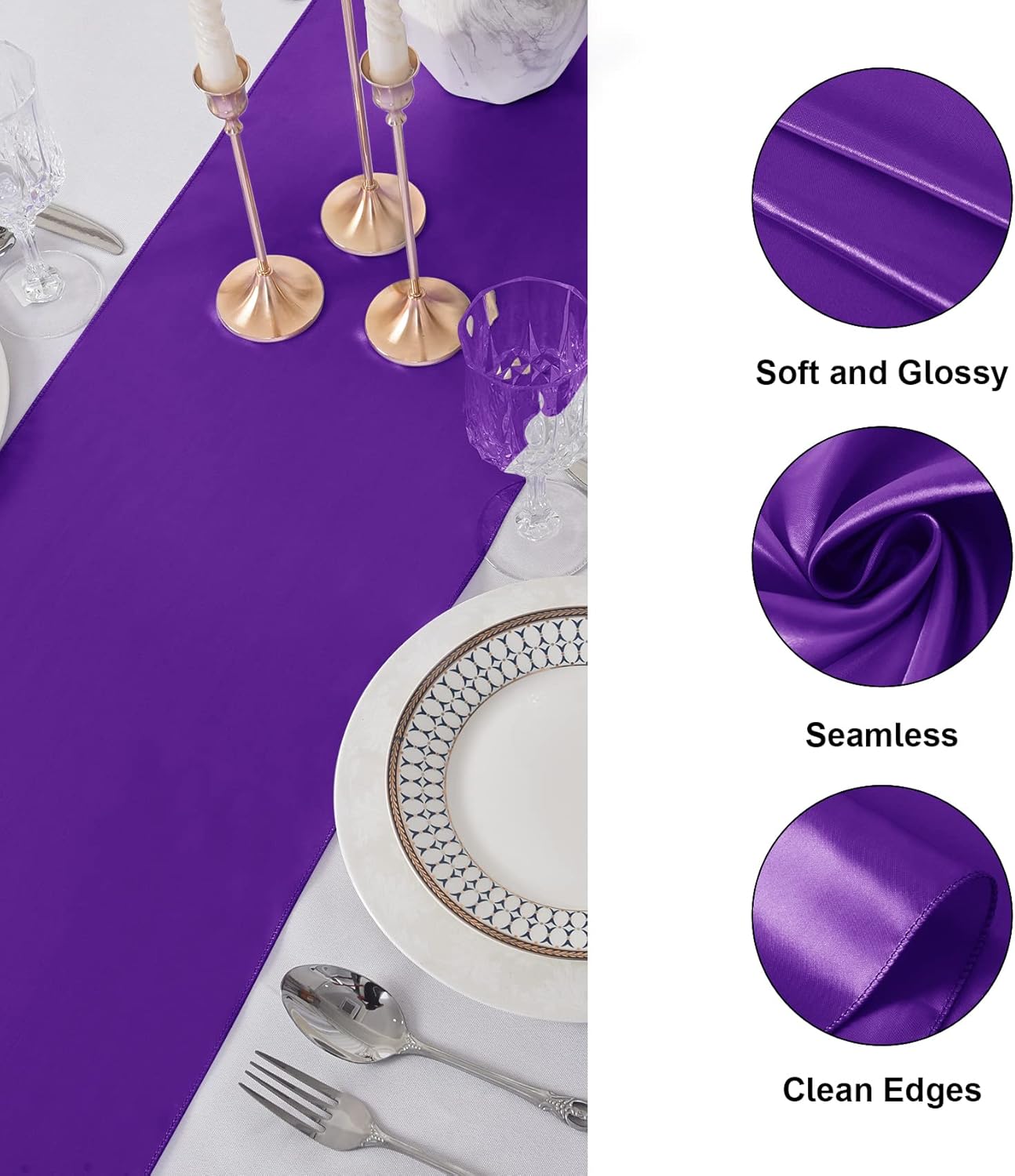24Pack Table Runner 12 x 108 Inches Satin Silk Table Runner for Wedding, Birthday Party, Banquets, Graduations Decoration, fit Rectange and Round Table-Purple