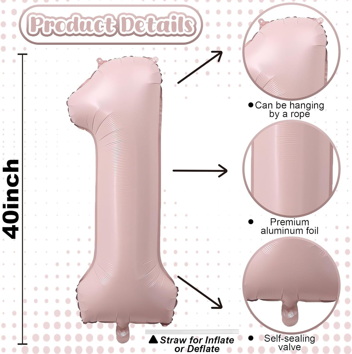 Light Pink 14th Birthday Balloon for Girls, 40'' Self Inflating Mylar Number 14 Balloons, Big Blush Pastel Pink Foil 1 & 4 Helium Balloon for Coquette 14th Birthday Party Decorations Anniversary