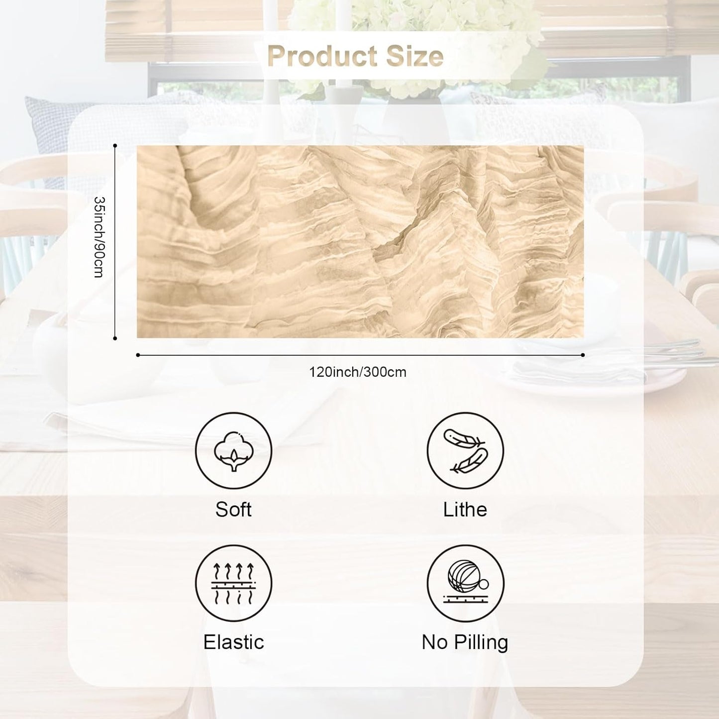 1 Pack Nude Cheesecloth Table Runner 35x120 Inch 10Ft Rustic Gauze Cheese Cloth Table Runner Sheer Cheesecloth Table Runners for Wedding Party Bridal Shower Decoration