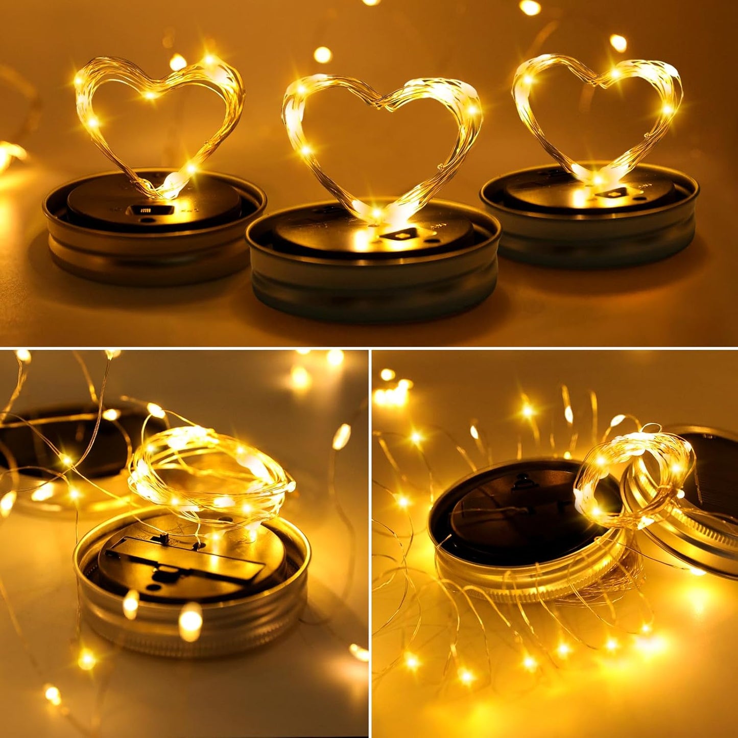 ZNYCYE Mason Jar Solar Lights for Outside, 6 Pack 30 LED Fairy Lights Mason Jar Solar Lids Outdoor Waterproof String Lights with Hangers (No Jars) for Patio Garden Yard Lawn Decor - Warm White