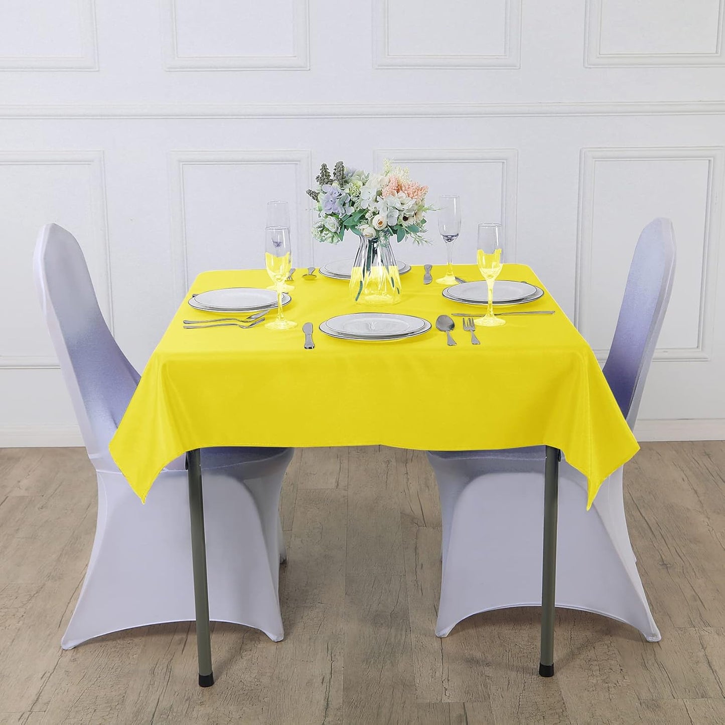 Cupuamon Square Tablecloth 90x90 inch Washable Polyester Fabric Table Cloth for Wedding Party Dining Banquet Decoration（90x90,Yellow）