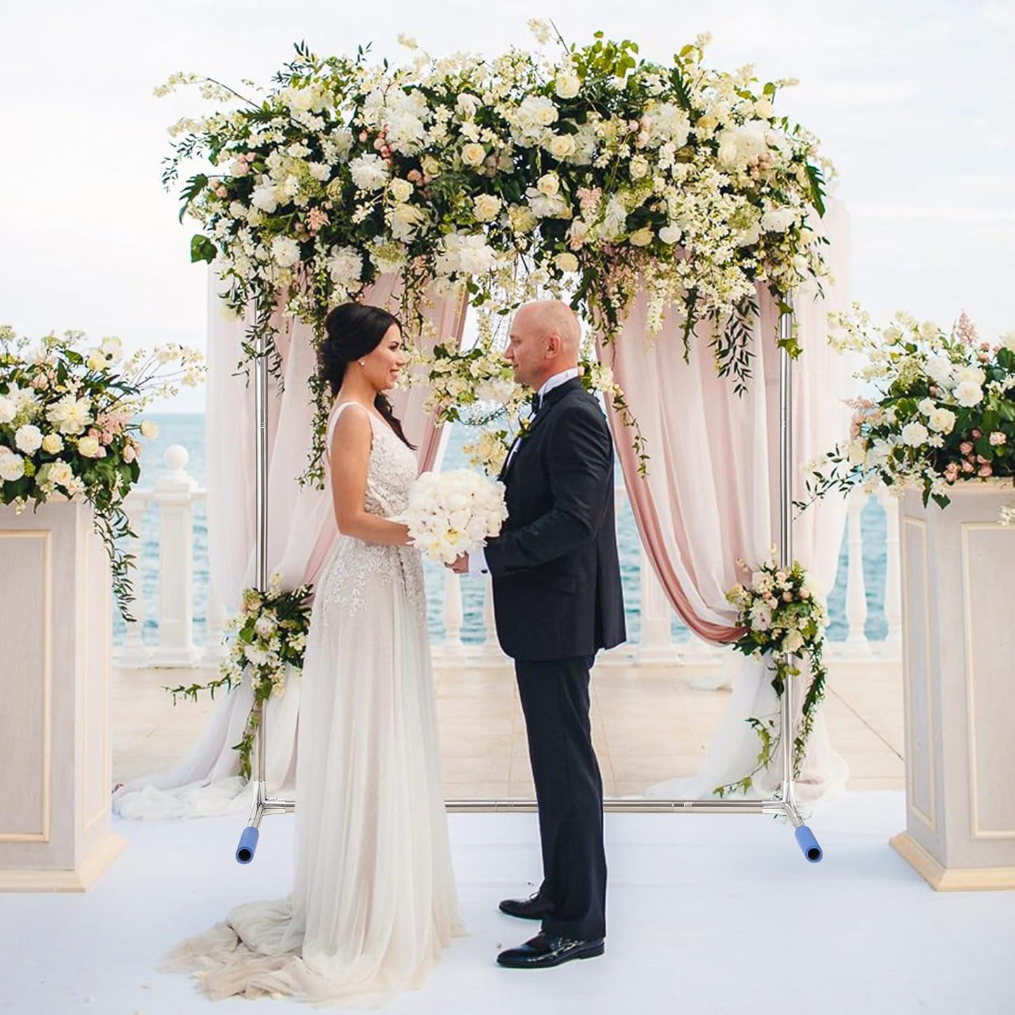 Wedding Arch Backdrop Stand,7x4 FT Metal Arch Backdrop Stand for Ceremony Square Stainless Steel Arched Frame Decoration for Wedding,Birthday,Party,Anniversary,Baby Shower,Garden Decorations