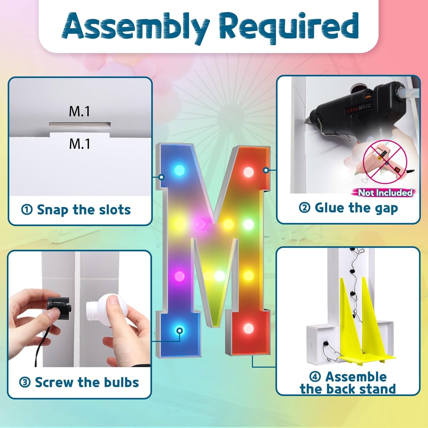 imprsv 4FT Colorful Marquee Light Up Letters M, 18 Colors Large Light up Letters Alphabet Sign with Remote, Large Marry Me Sign, Birthday Party Decorations Baby Shower Anniversary Wedding Decoration