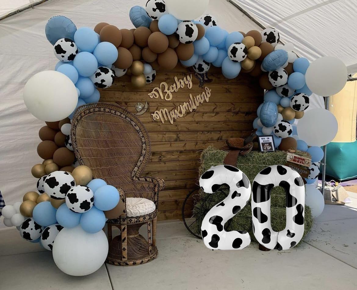 Cow Print Number Balloon Birthday Decorations, 40 inch Number balloon 0-9(Zero-Nine), Cow Balloon for Farm Birthday Party Supplies, Cow Themed birthday party Decorations (Number 0)