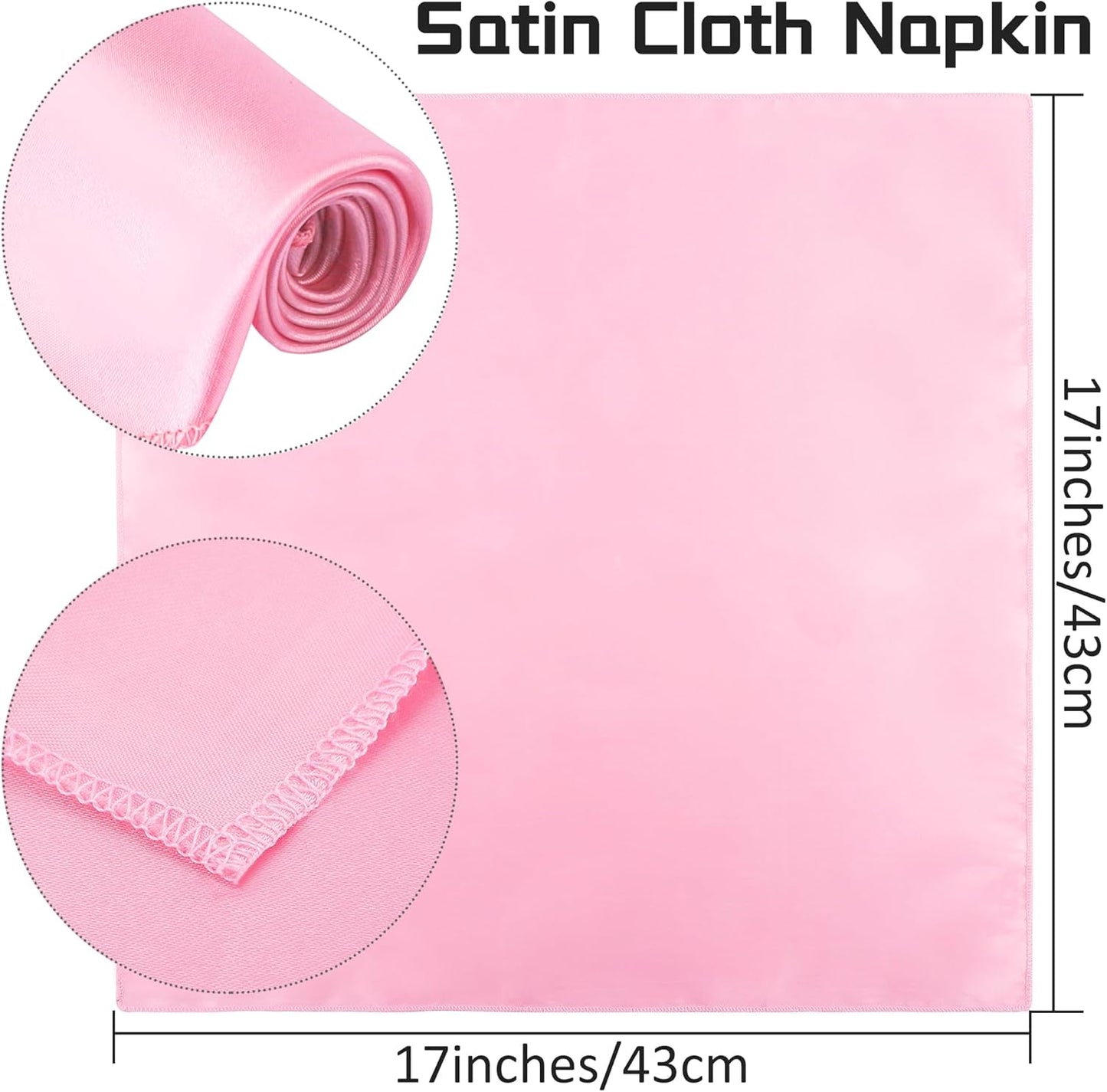 ANECO 12 Pieces Satin Napkins Soft Dinner Napkins Square Table Napkins 17 x 17 Inches for Restaurant Weddings Party Dinner Decoration (Pink)