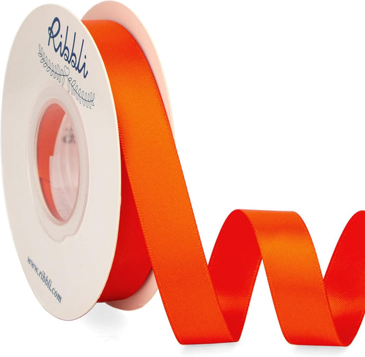 Ribbli Torrid Orange Satin Ribbon 5/8 inch x Continuous 25 Yards,Double Faced Satin Use for Craft, Gift Wrapping, Christmas Ornaments, Hair Bows, Bouquet Bows