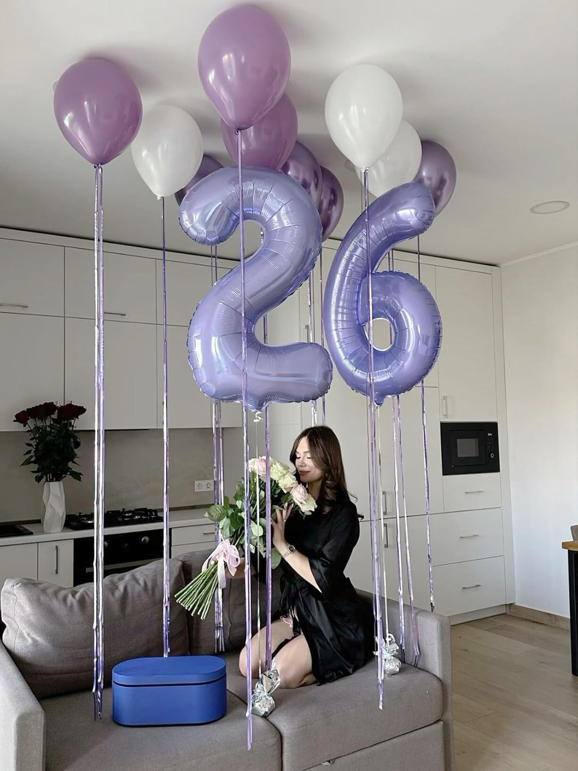 Lavender 40 Inch Mylar Foil Number 6 Balloon, Birthday Digital Balloons for 6 16 Boy Girl Party Decorations Supplies,2026 Lilac Big Helium Balloon Numbers for 26 36 46 60 Men Women Anniversary
