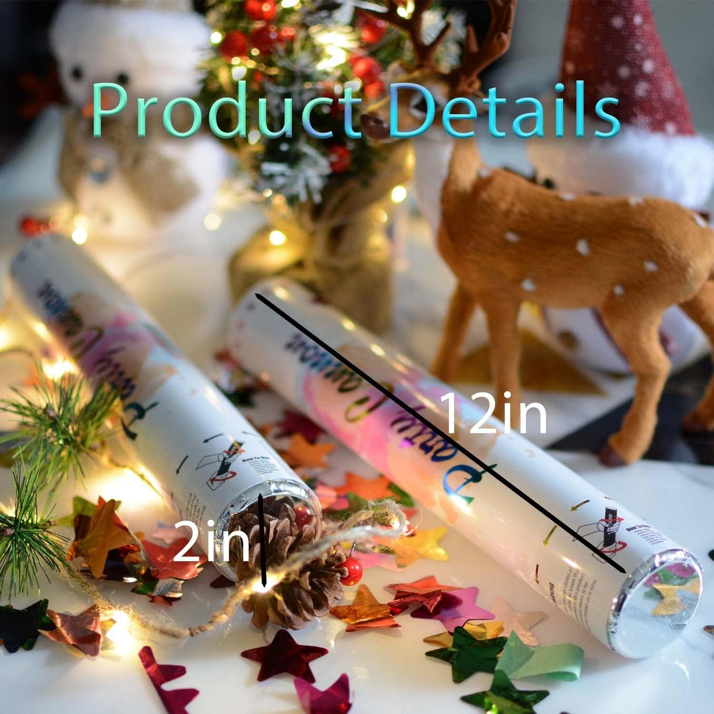 [6 Pack] 12 Inch Confetti Cannon Party Poppers Party Supplies, Air Powered | Launches 20-25ft | Celebrations, New Year's Eve, Christmas Birthdays,Easter and Weddings,Graduation ceremony