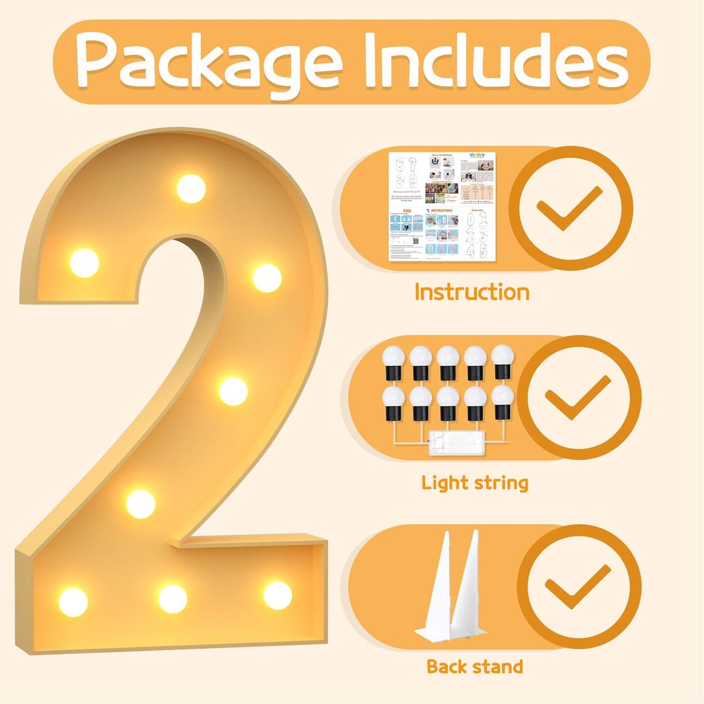 Marquee Numbers 3 Feet Tall Large Light Up Numbers 2nd 12th 21st Two Fast Birthday Decorations Girl Boy Big Yellow Light Outdoor Anniversary Decorations Balloon Arch Kit Party Backdrop 2