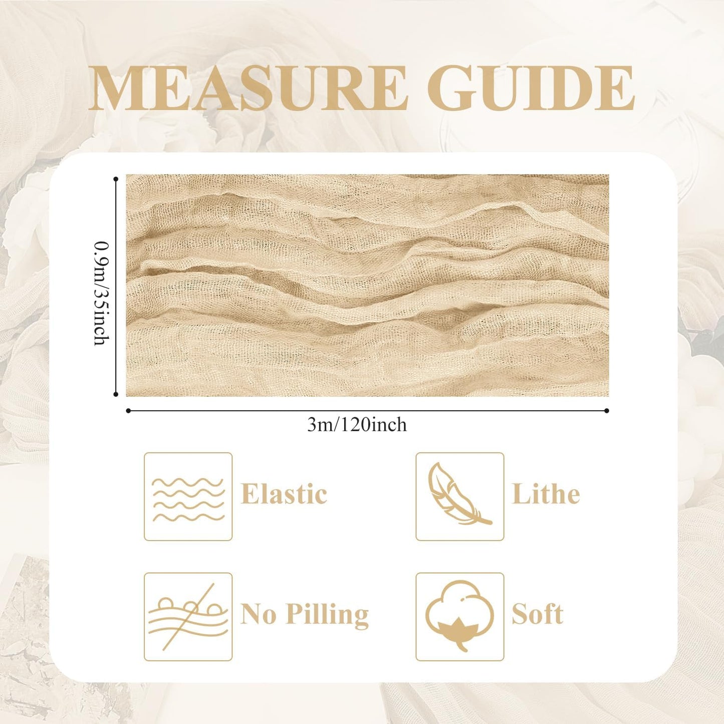 Asee'm 2pcs Cheesecloth Table Runner 120 Inches Long Sand Boho Gauze Cheese Cloth Runner 10FT Rustic Sheer Table Runners for Christmas Wedding Party Baby Shower Spring Easter Decoration