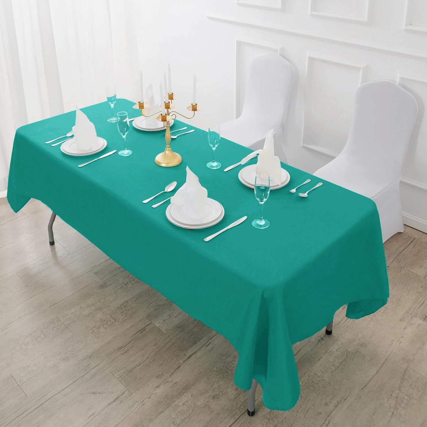 Fokitut 2 Pack Waterproof Rectangle Tablecloth, 60x120 Inch,Stain Resistant and Wrinkle Polyester Table Cloth, Fabric Table Cover for Kitchen Dining, Wedding, Party, Holiday Dinner-Turquoise