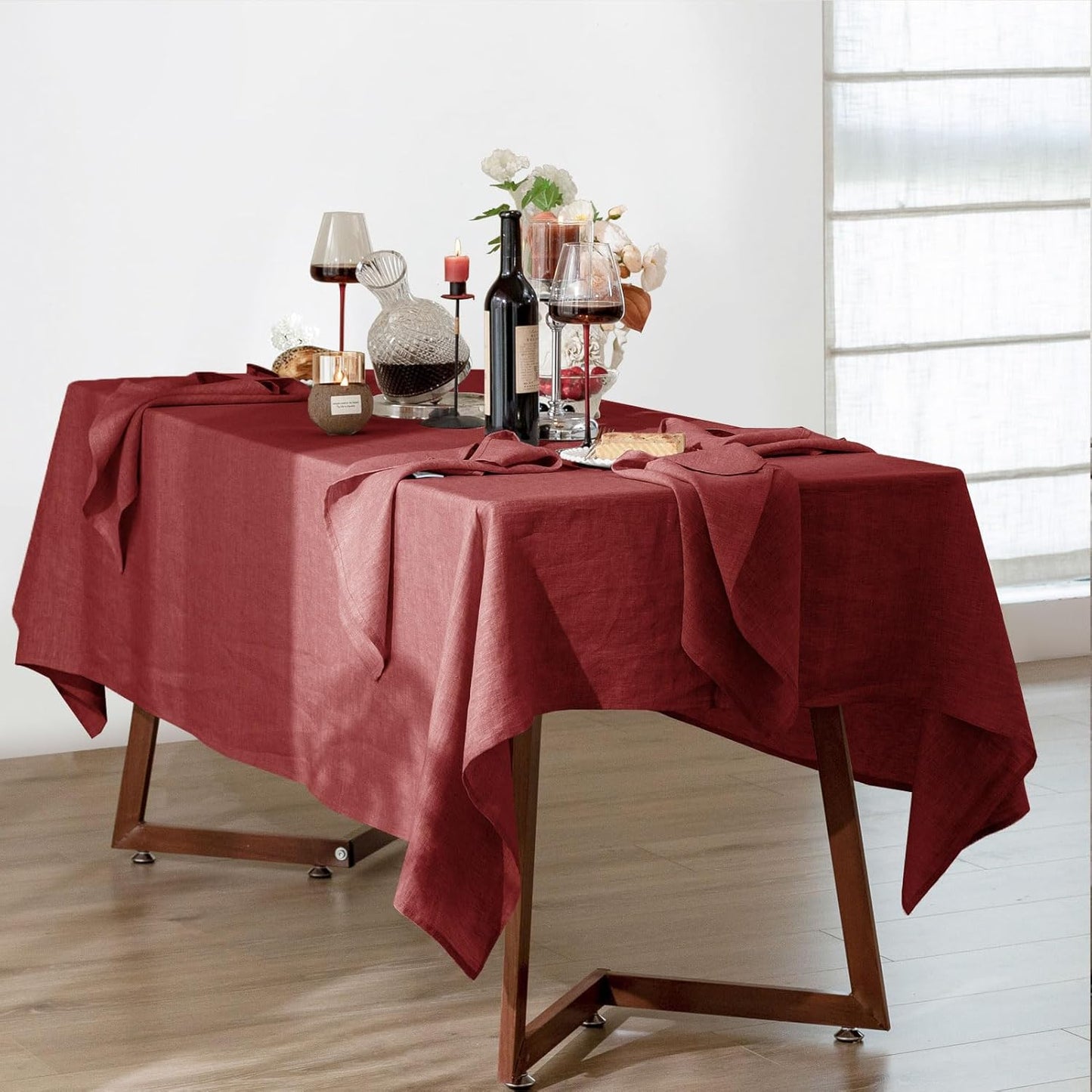 Talasily Linen Tablecloth 100% Pure Linen Table Cloth 60x120 Inches Rectangle Tablecloths Washable Cloths for Kitchen, Dining, Buffet Parties, Holidays, Picnic, Weddings and Restaurants-Christmas Red
