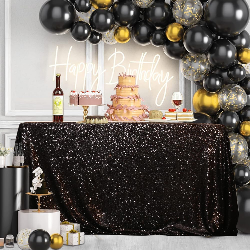 SquarePie Sequin Tablecloth 50 x 72 Inch Black Sparkly Table Cloth for Halloween Wedding Party