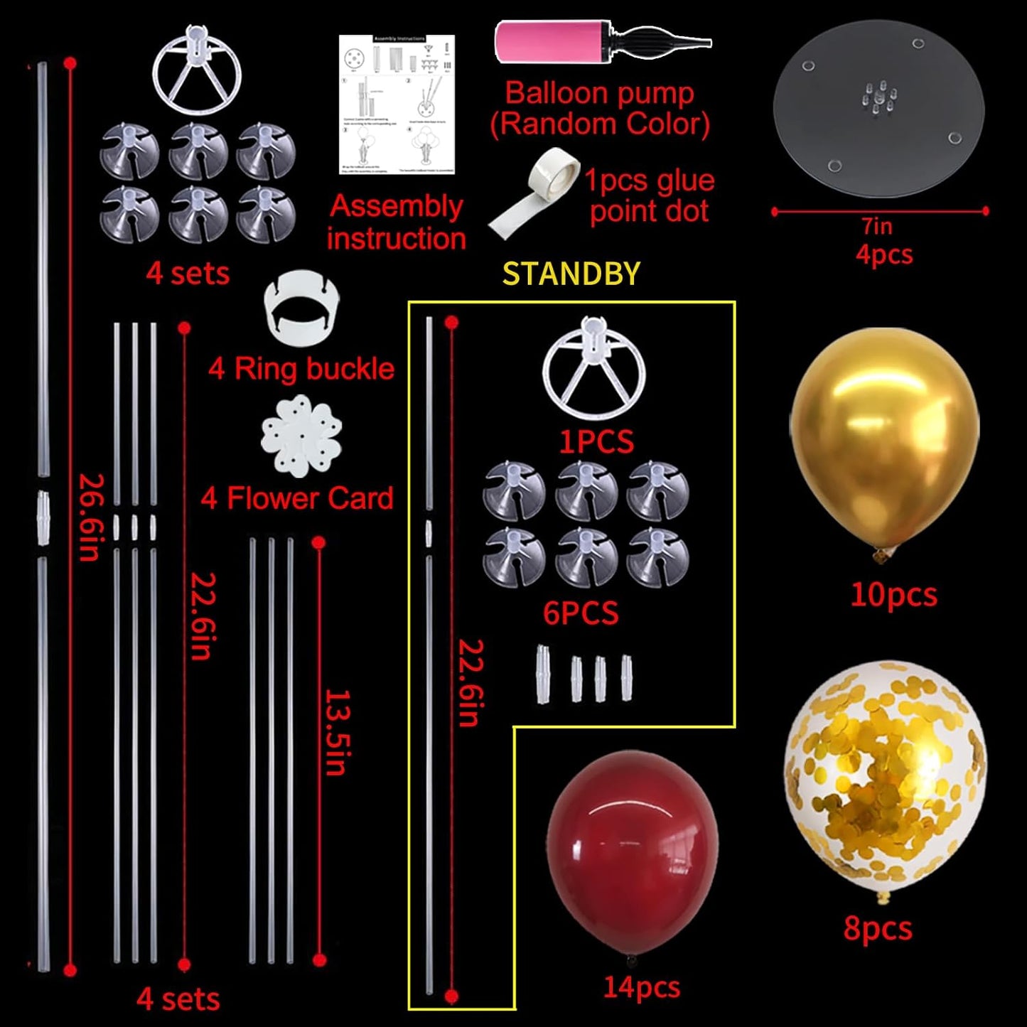 TONIFUL 4 Set Burgundy Red Gold Balloon Centerpieces for Table,Balloon Stand Kit for Graduation Decorations 2025,Christmas Party Decoration,New Year's Eve,Anniversary,Thanksgiving,Birthday Decorations