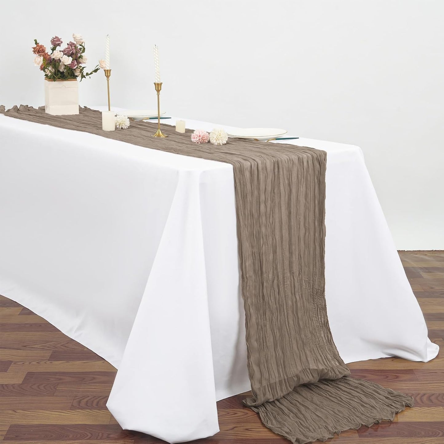 6Pcs Khaki Cheesecloth Table Runner 120 Inch10FT Nude Rustic Boho Cheesecloth Table Runnerfor Wedding Party Baby Shower Birthday Home Decor Holiday Decorations