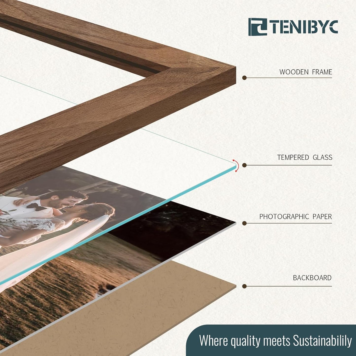 8.5 by 11 Picture Frame Brown - 4 Pack, Walnut Wood Grain, HD Tempered Glass, Suitable for Certificate Document, Wall or Tabletop Photo Frame