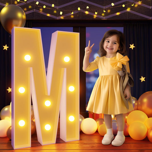 Marquee Letters 3 Feet Tall Large Light Up Letters M Wedding Mr and Mrs Sign Marry Me Engagement Party Decor Yellow Light Birthday Decorations Balloon Arch Kit Foam Sign M