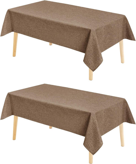Hiasan 2 Pack Faux Linen Rectangle Tablecloth - Wrinkle and Stain Resistant Washable Table Cloth for Kitchen Dining Room Holiday Table Cover for Dinner, Khaki, 60 x 140 Inch