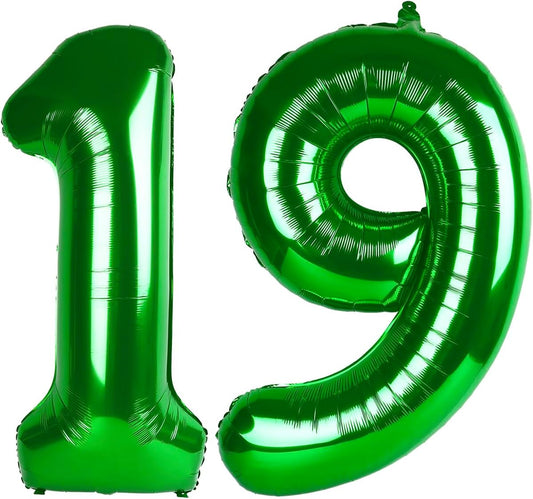40 Inch Big Green 19 Balloon Number, Jumbo Giant Happy 19 Birthday Party Decorations, Large 19 Mylar Foil Anniversary Birthday Party Engagement Decorations