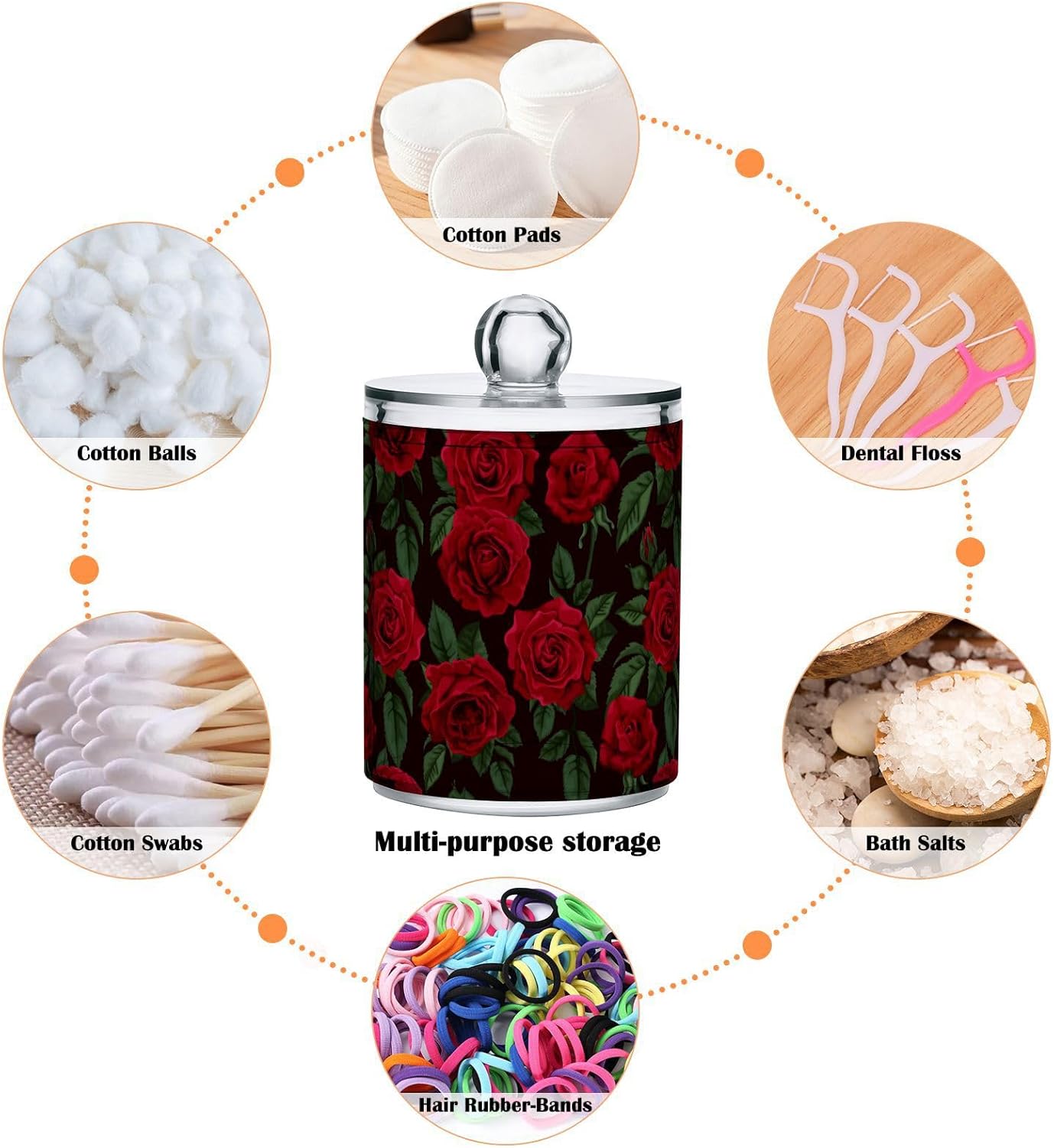 Gredecor Qtip Holder Dispenser 2 Pack Red Rose Flowers Leaves Bathroom Decorative Storage Canister Holder Counter Vanity Organizer for Cotton Ball Swabs Pads Floss