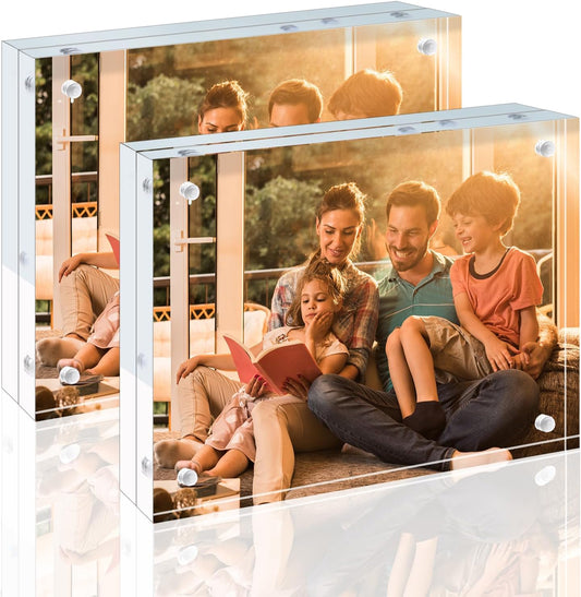 Egofine 5x7 Acrylic Frames 2 Pack, 20mm Thicker Frameless Clear Picture Frames, Double Sided Magnetic Picture Frames, Free Standing Desktop Display