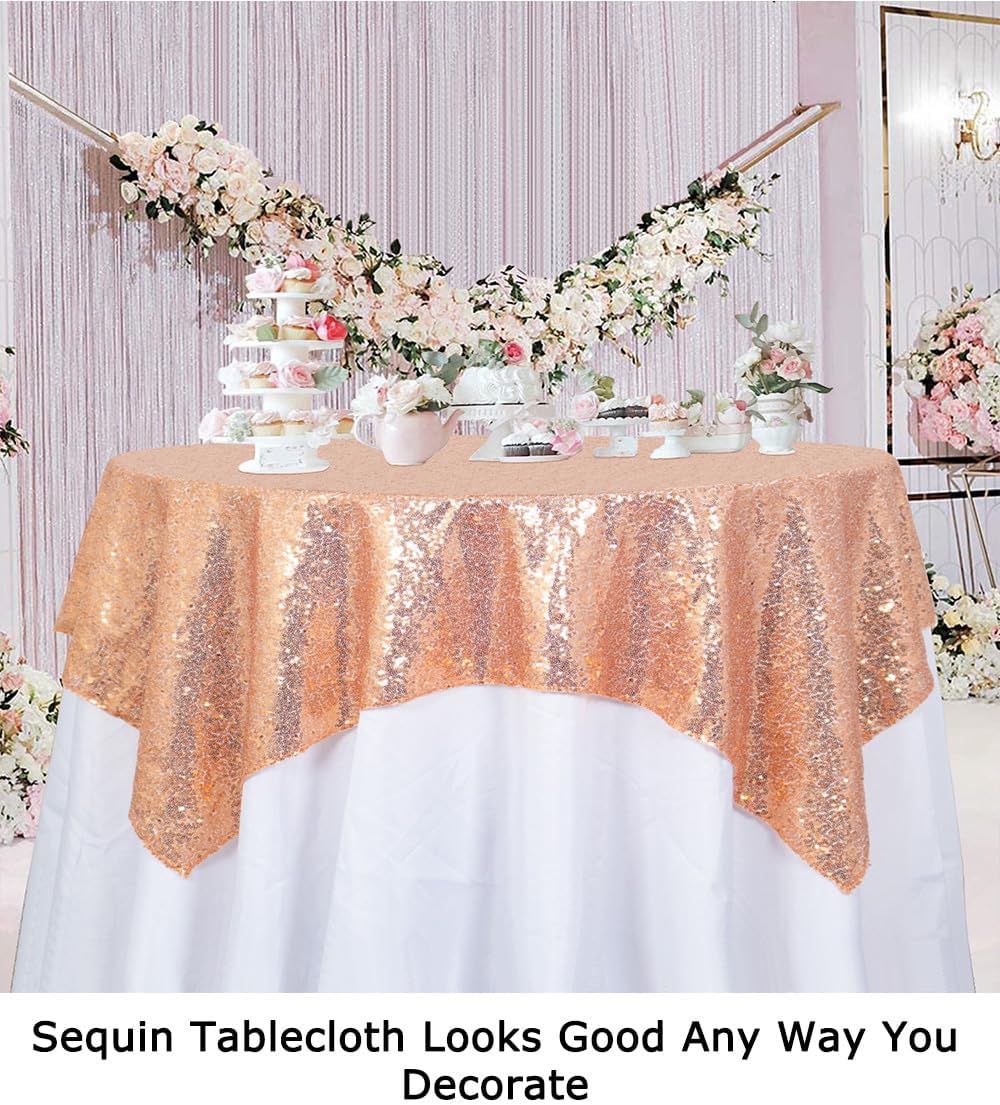 ShinyBeauty Small Tablecloth Square 36x36-Inch Rose Gold Sequin Tablecloths Glitter Table Cover Overlay Rose-Golden Wedding Table Cloths Sequin Fabric Table Linen for Round Tables Birthday