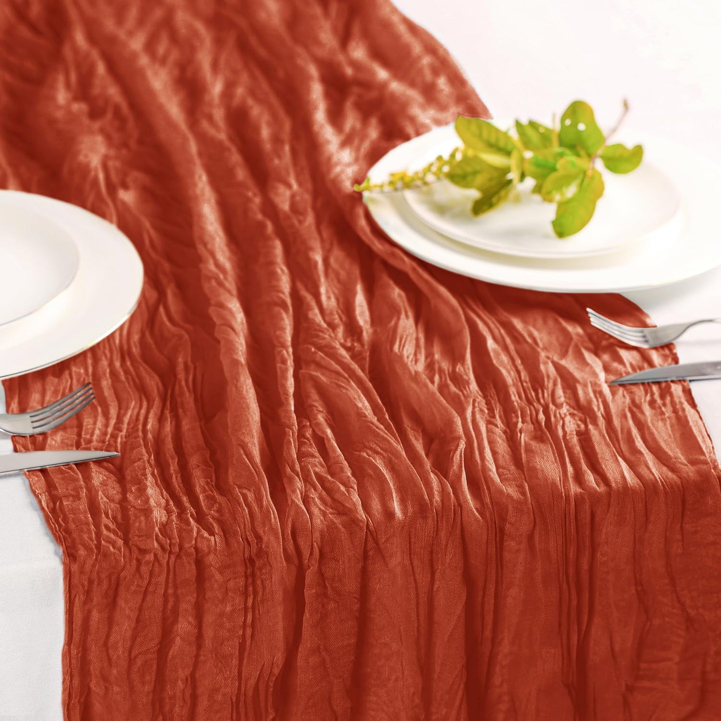 Hahuho Terracotta Cheesecloth Table Runner 10ft, Gauze Boho Rustic Table Runners for Wedding Birthday Party Baby Shower Decorations（6 Pack , 35x120 Inches）